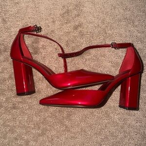 Red Patent Leather Block Heel Pumps Marc Fisher